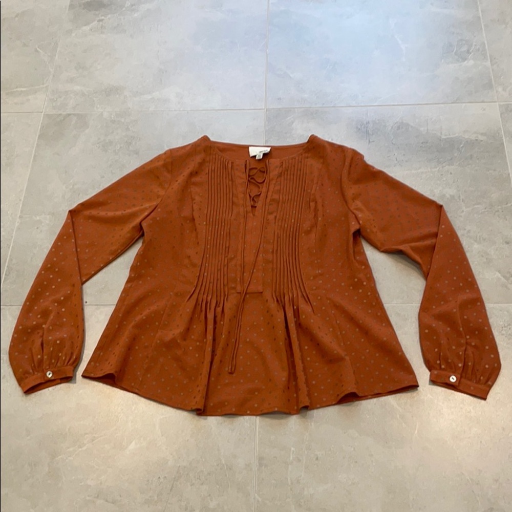 Auburn Brown Anthropology Blouse With Gold Dots